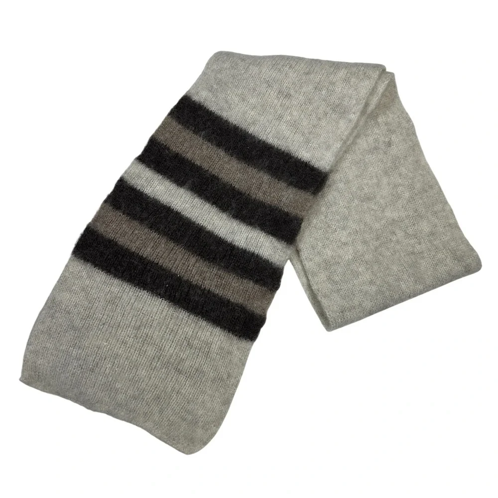Vintage 80s Alafoss Icewool Scarf Made in Iceland Striped Grey Brown Wool